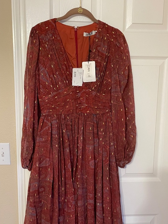 NWT AMUR Gemini Silk Chiffon Maxi Dress Antique Red Paisley Size 2 $898 - Picture 7 of 10
